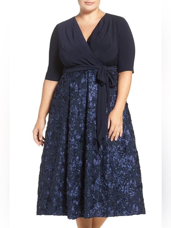 Alex Evenings Dresses & Skirts - Alex Evenings Elegant Navy Wrap & Floral Midi Dress Size 18W
